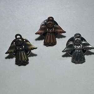 Trio of Vintage Jonette Jewelry Angel Tac Pins- Gold, Bronze, Silver
